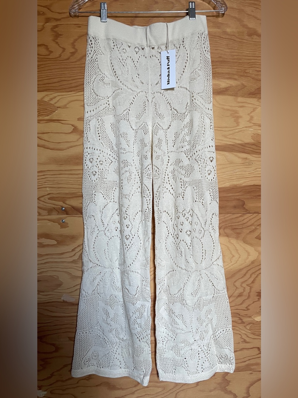 Misha & Puff Lace Crochet Knit Session Pants in Cream